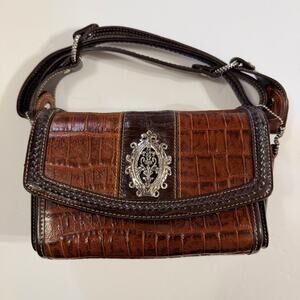 Y2K MC Marc Chantal Womens Croc Embossed Leather Handbag Purse Brown Black